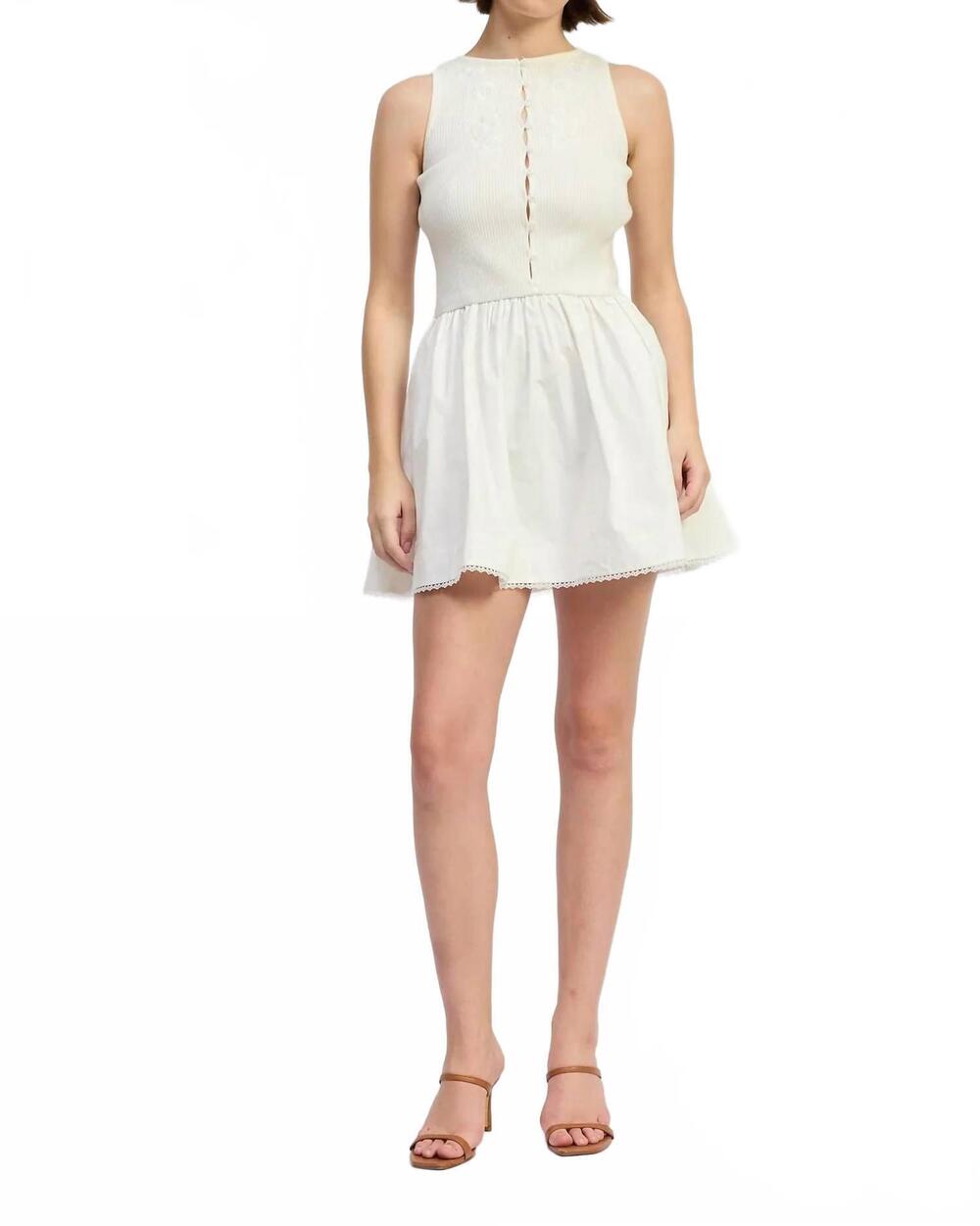 NEW EN SAISON women's candance mixed media mini dress in white